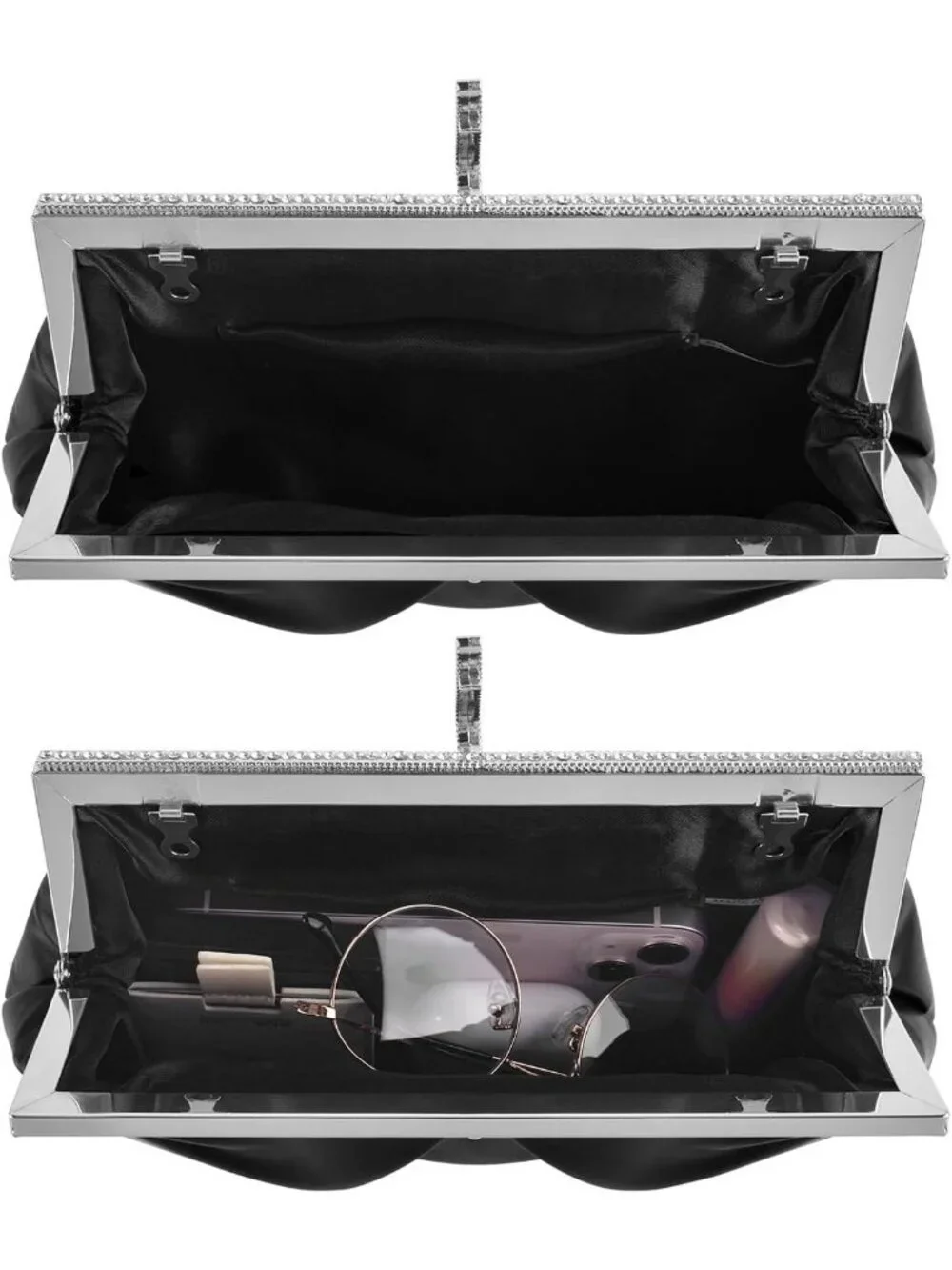 Women's Black Pu Leather Clutch Purse For Formal Evening Shoulder Party Bag